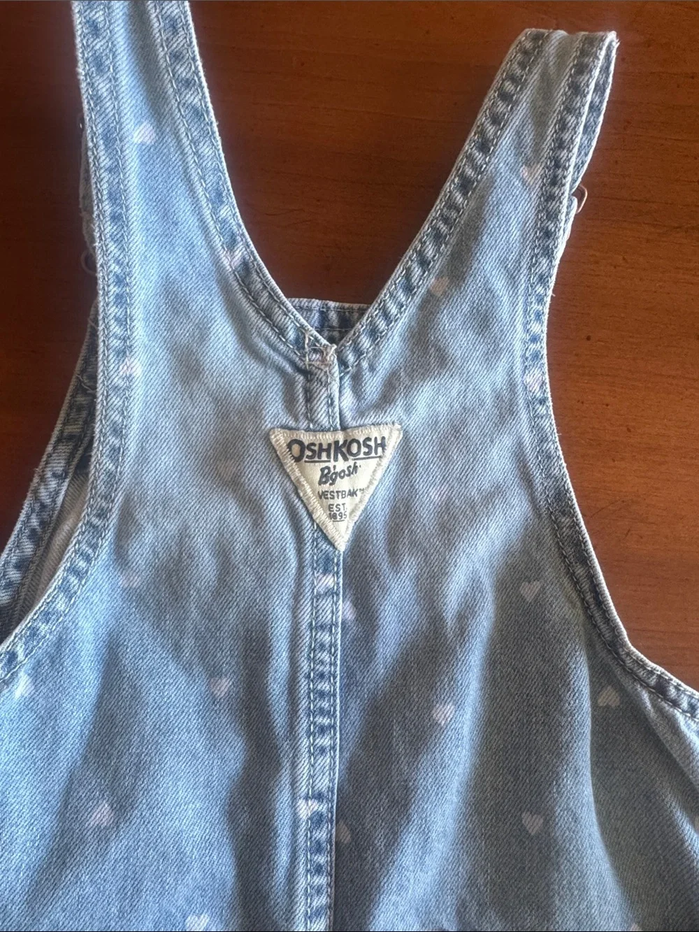 OshKosh B'gosh Light Blue Heart Print Denim Overalls 3T